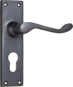 Victorian Lever - Long Backplate Antique Copper / Euro | Entrance