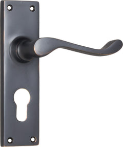 Victorian Lever - Long Backplate Antique Copper / Euro | Entrance