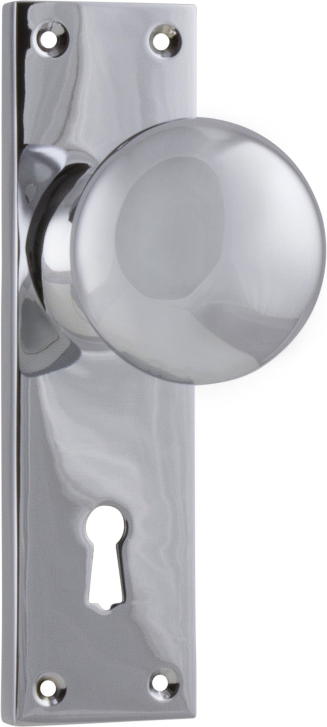 Victorian Knob - Long Backplate Chrome Plated / Lock | Lock (Skeleton Key)