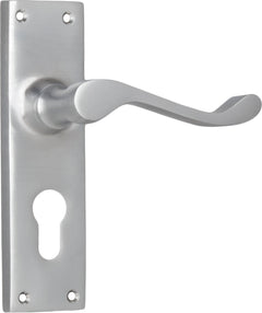 Victorian Lever - Long Backplate Satin Chrome / Euro | Entrance