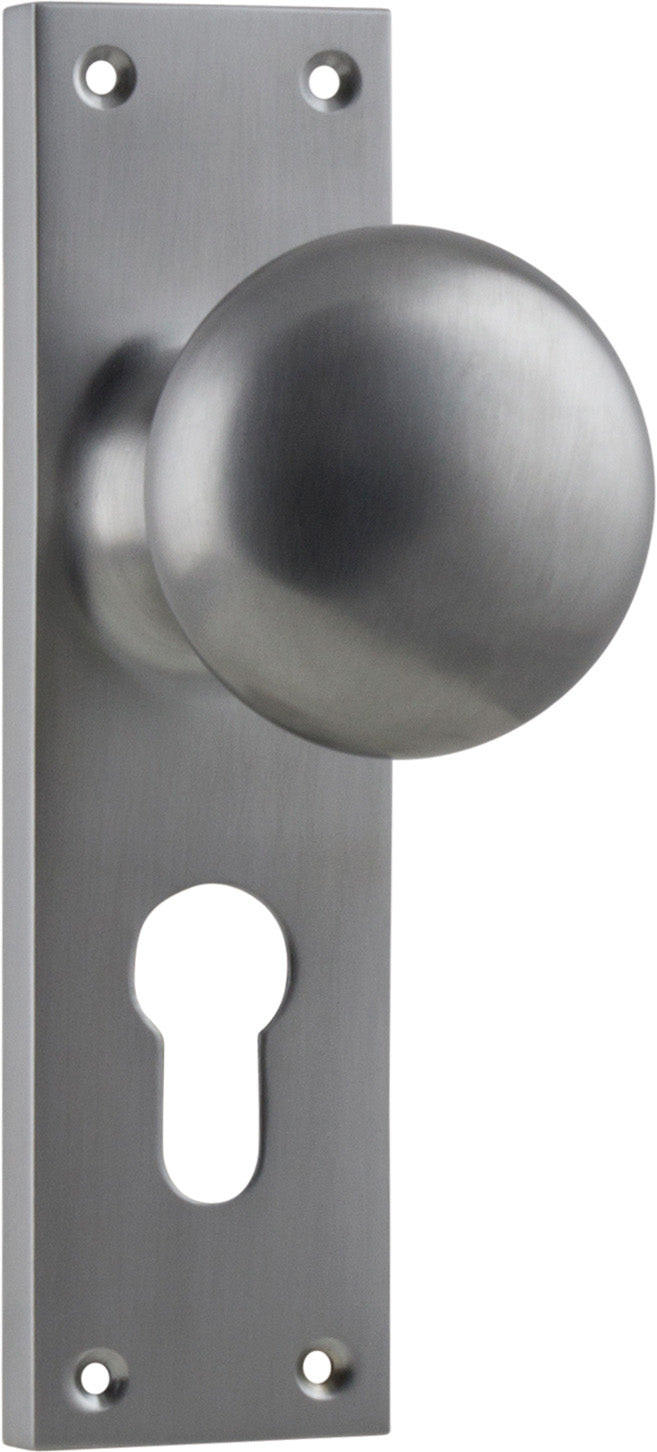 Victorian Knob - Long Backplate Satin Chrome / Euro | Entrance