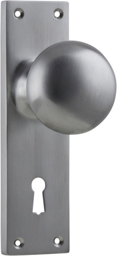 Victorian Knob - Long Backplate Satin Chrome / Lock | Lock (Skeleton Key)