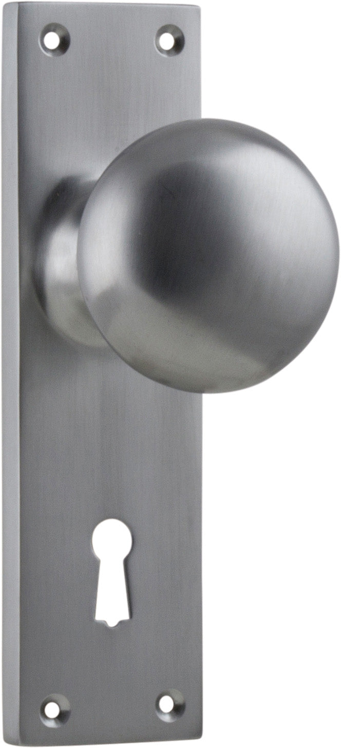 Victorian Knob - Long Backplate Satin Chrome / Lock | Lock (Skeleton Key)