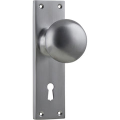 Victorian Knob - Long Backplate Satin Chrome / Lock | Lock (Skeleton Key)