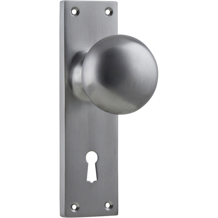 Victorian Knob - Long Backplate Satin Chrome / Lock | Lock (Skeleton Key)