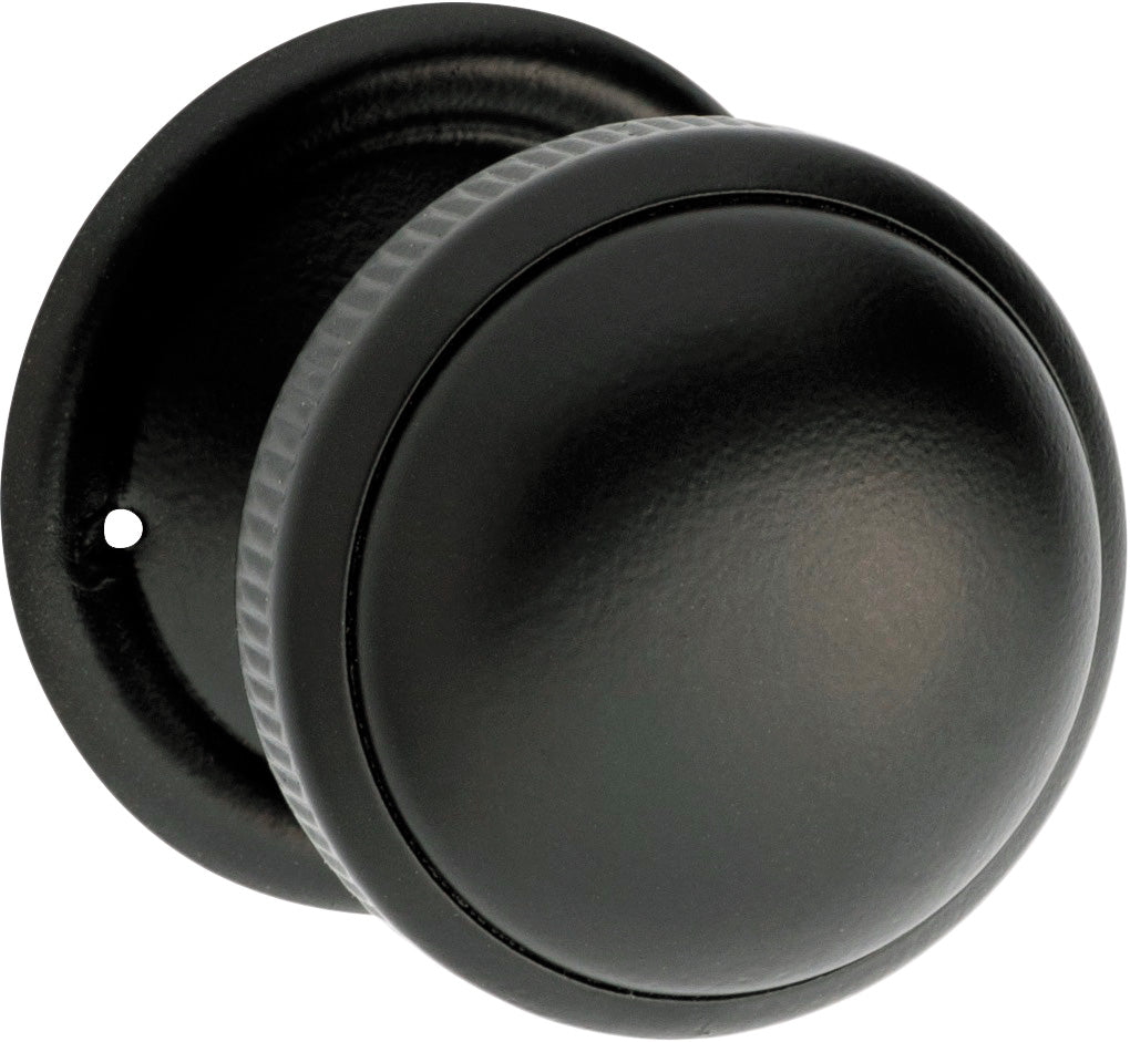 Small Milled Edged Mortice Knob - Round Rose Matt Black / Passage