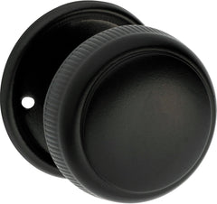 Large Milled Edged Mortice Knob - Round Rose Matt Black / Passage