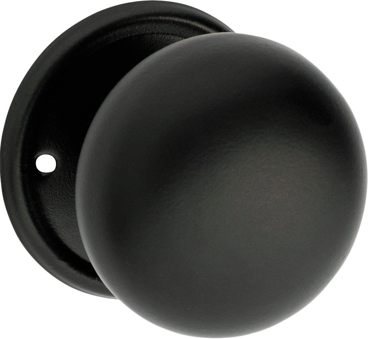 Plain Mortice Knob - Round Rose Matt Black / Passage