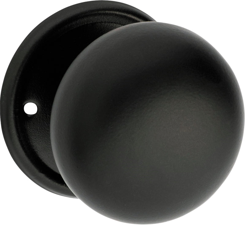 Plain Mortice Knob - Round Rose Matt Black / Passage