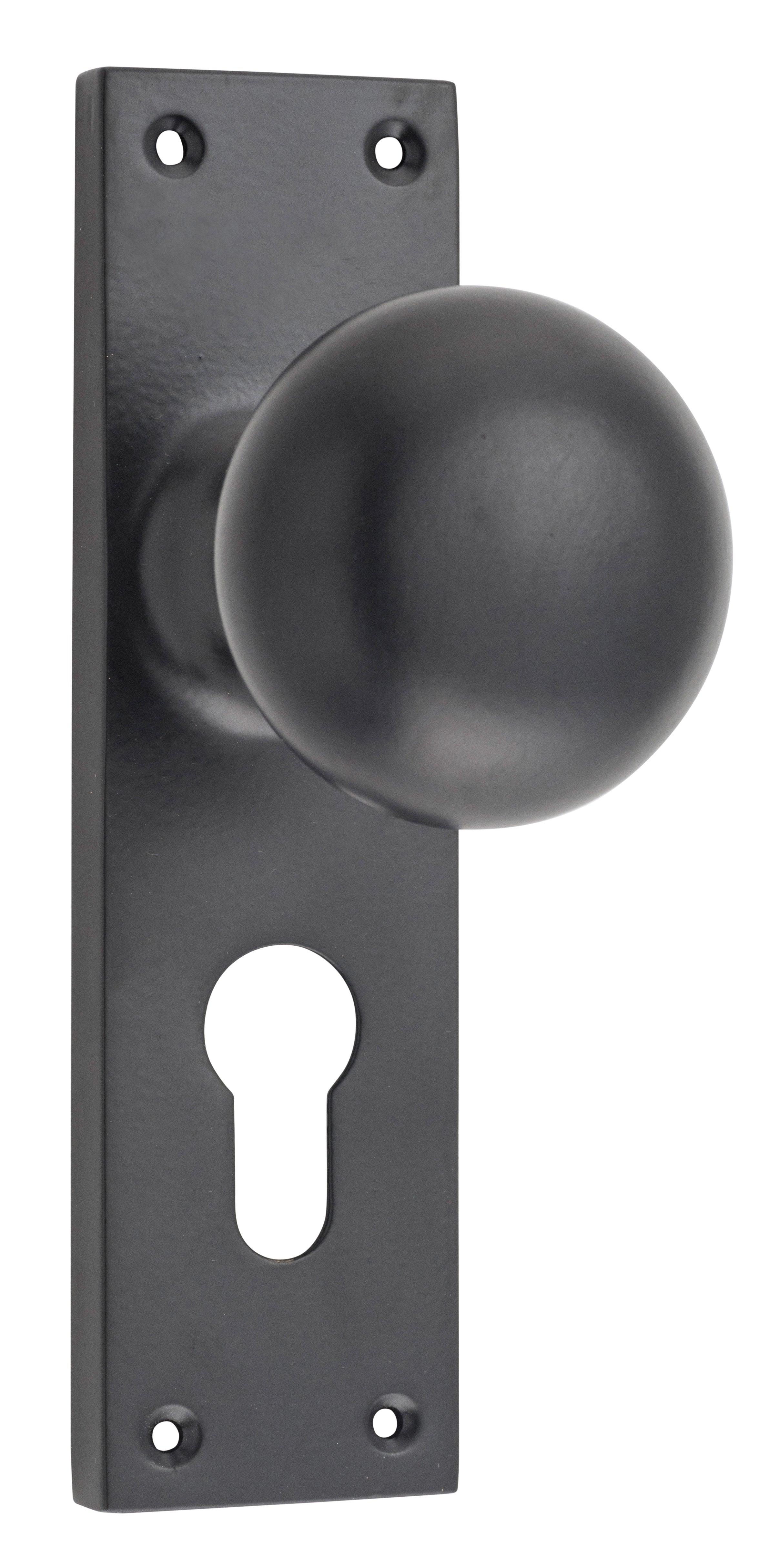 Victorian Knob - Long Backplate Matt Black / Euro | Entrance