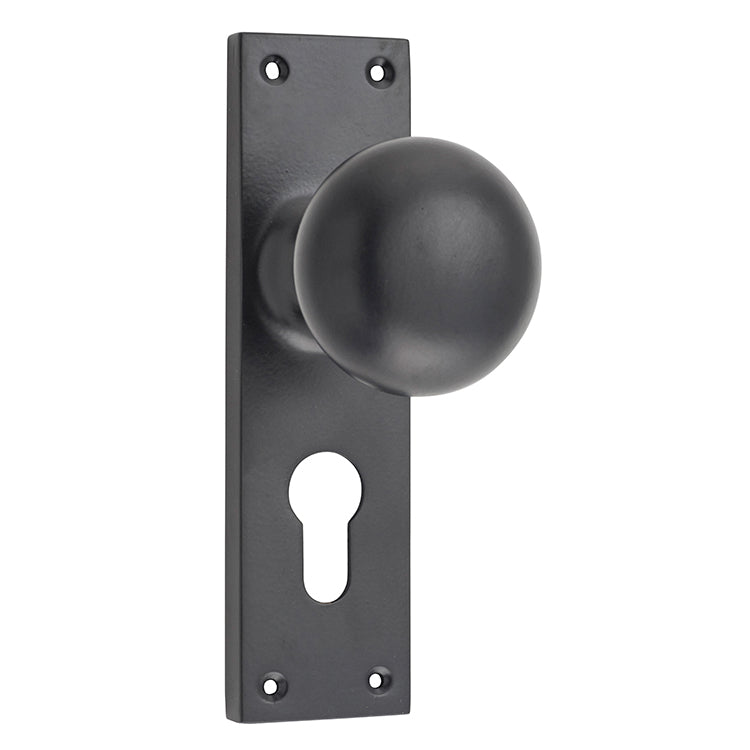 Victorian Knob - Long Backplate Matt Black / Euro | Entrance