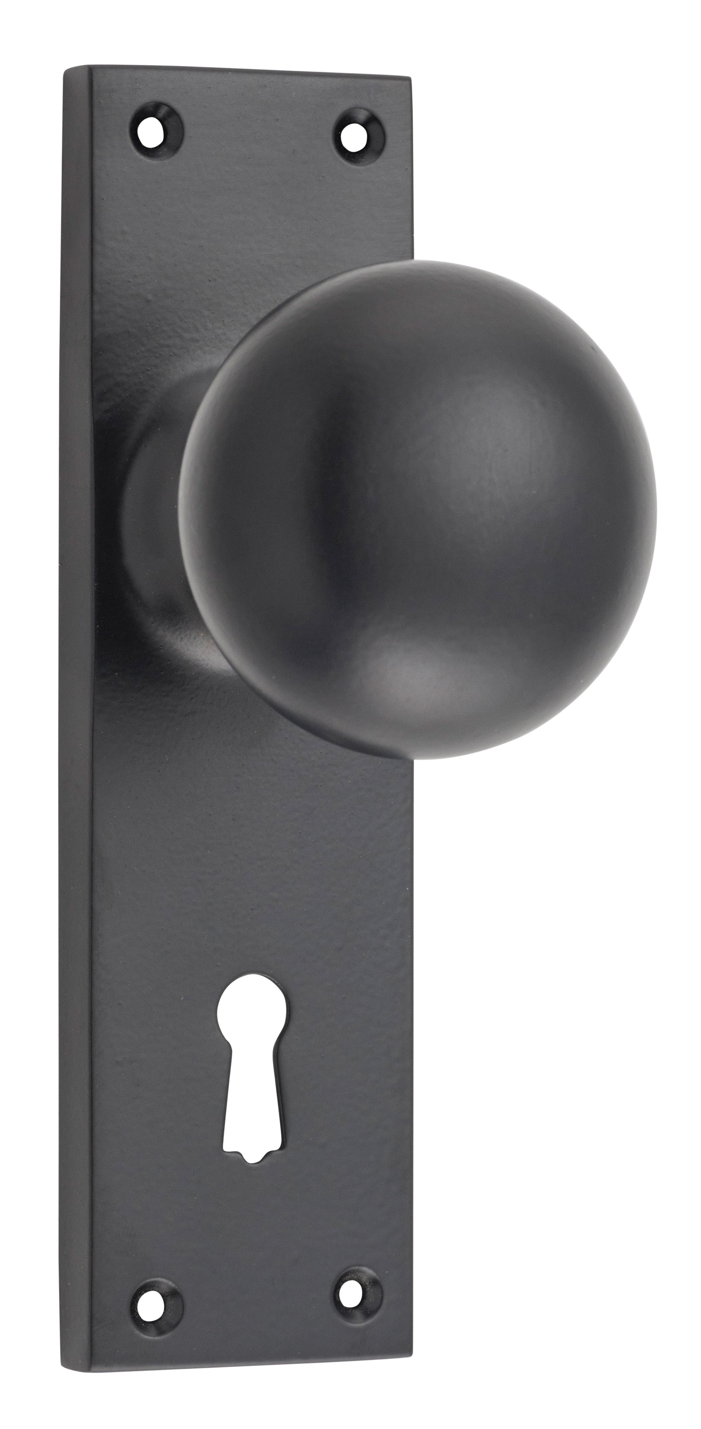 Victorian Knob - Long Backplate Matt Black / Lock | Lock (Skeleton Key)