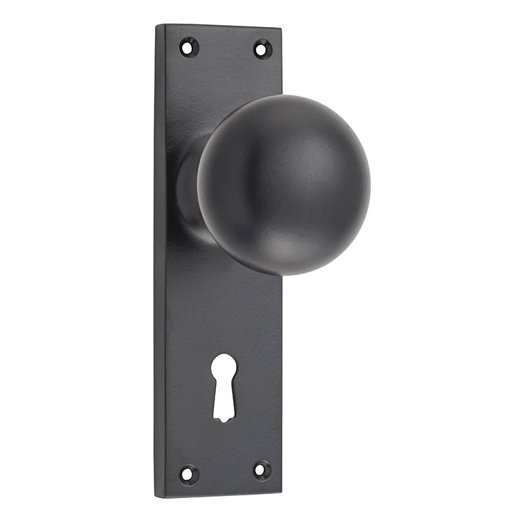 Victorian Knob - Long Backplate Matt Black / Lock | Lock (Skeleton Key)