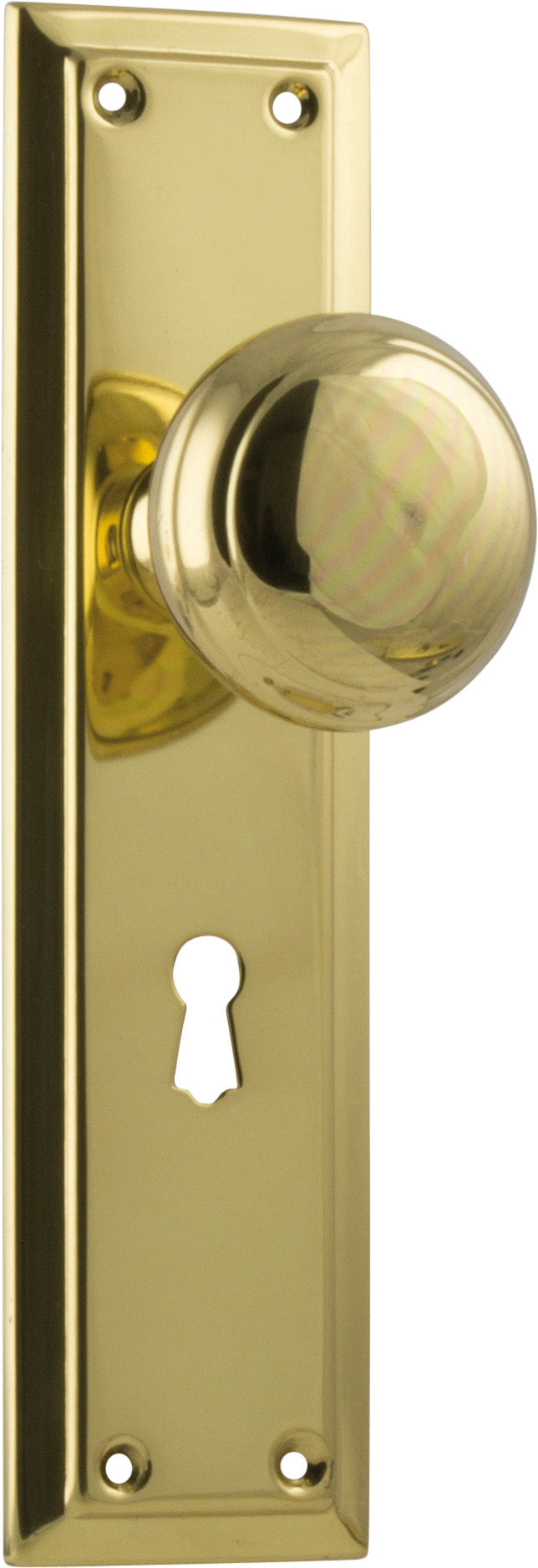 Richmond Door Knob - Long Backplate Polished Brass / Lock | Lock (Skeleton Key)