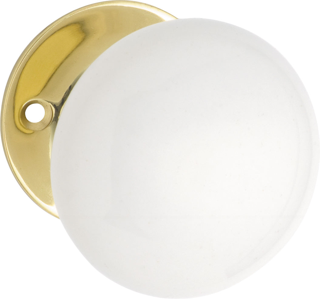 Porcelain Door Knob - Round Rose Polished Brass / Passage
