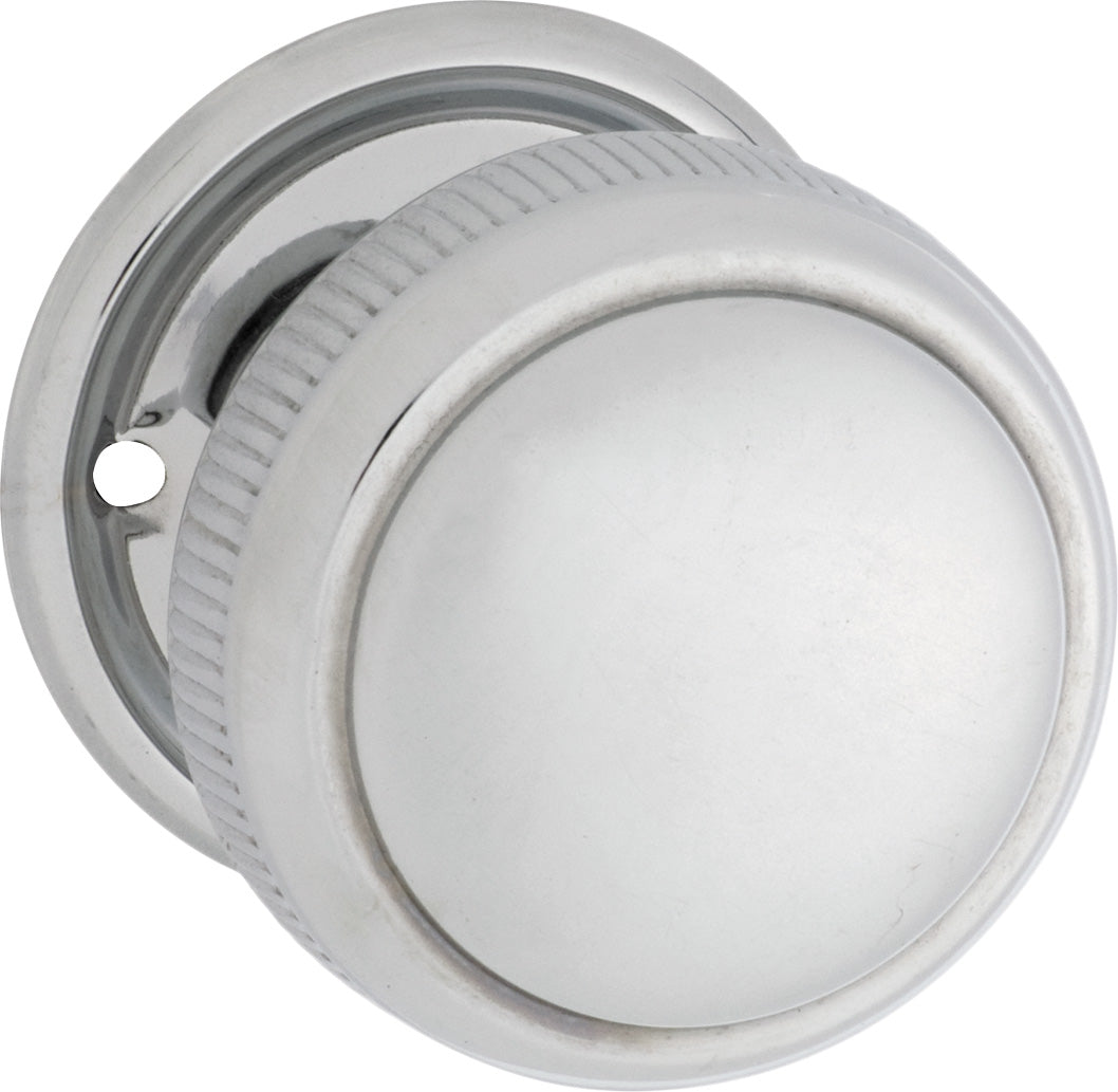 Large Milled Edged Mortice Knob - Round Rose Chrome Plated / Passage