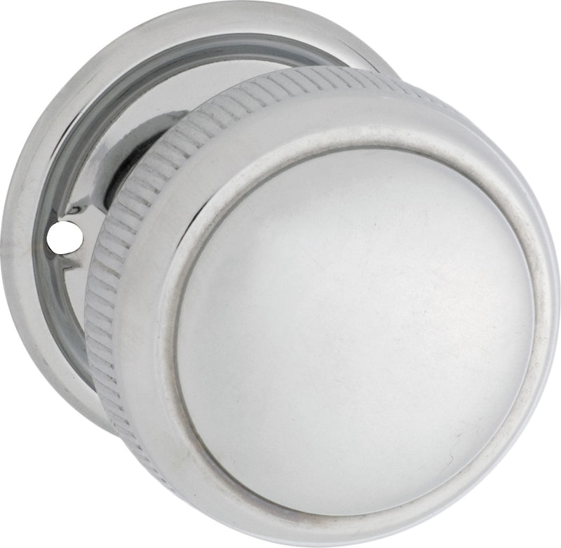 Large Milled Edged Mortice Knob - Round Rose Chrome Plated / Passage