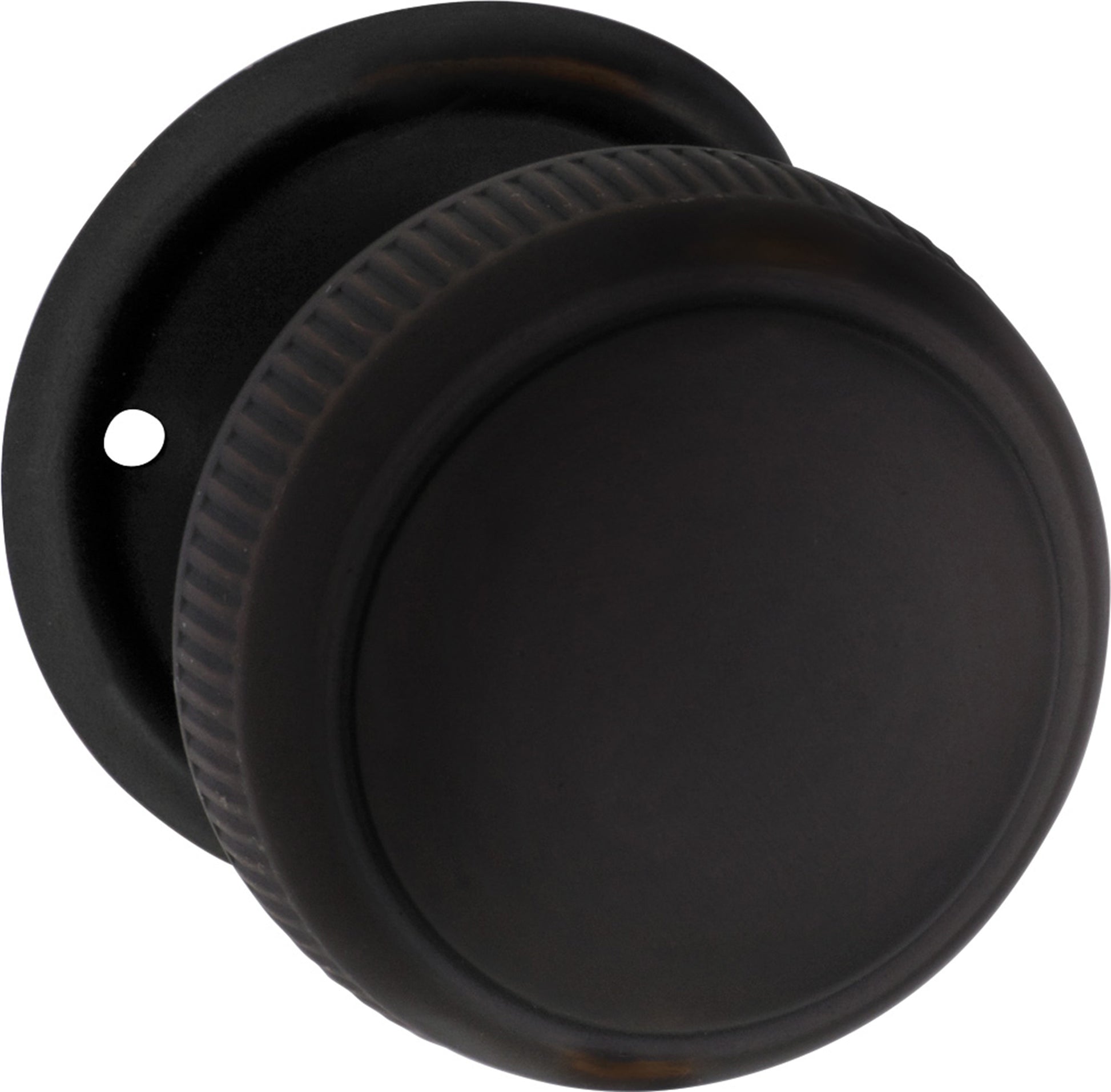 Large Milled Edged Mortice Knob - Round Rose Antique Copper / Passage