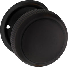 Large Milled Edged Mortice Knob - Round Rose Antique Copper / Passage