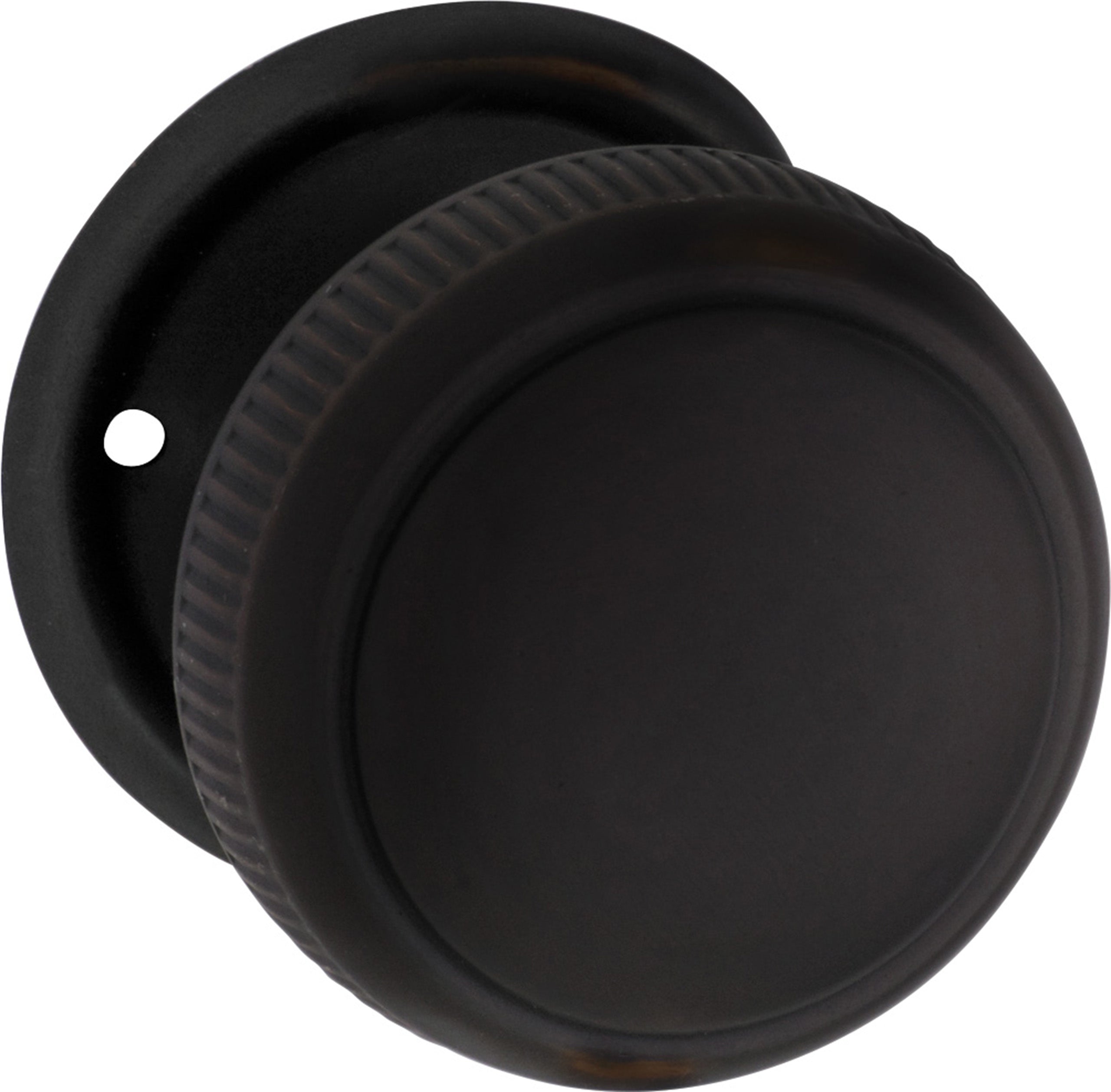 Large Milled Edged Mortice Knob - Round Rose Antique Copper / Passage