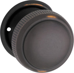 Large Milled Edged Mortice Knob - Round Rose Antique Copper / Passage