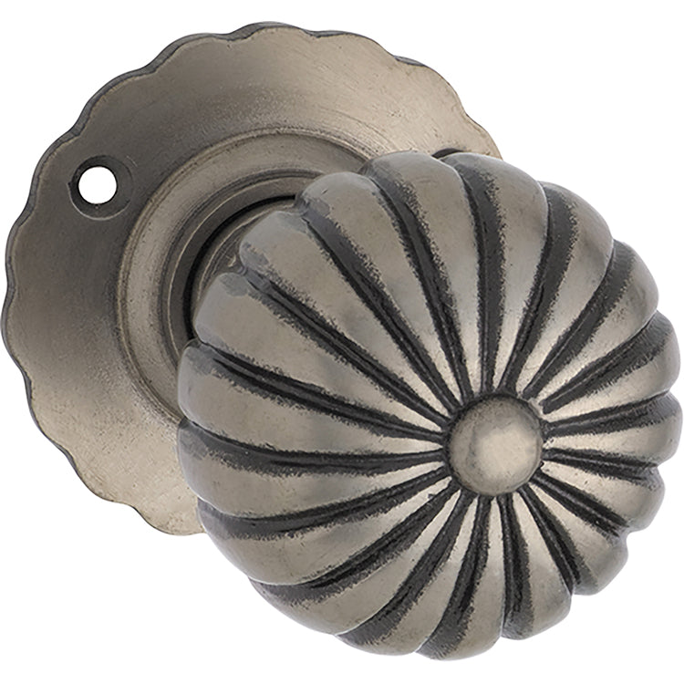 Fluted Mortice Knob - Round Rose Polished Metal / Passage