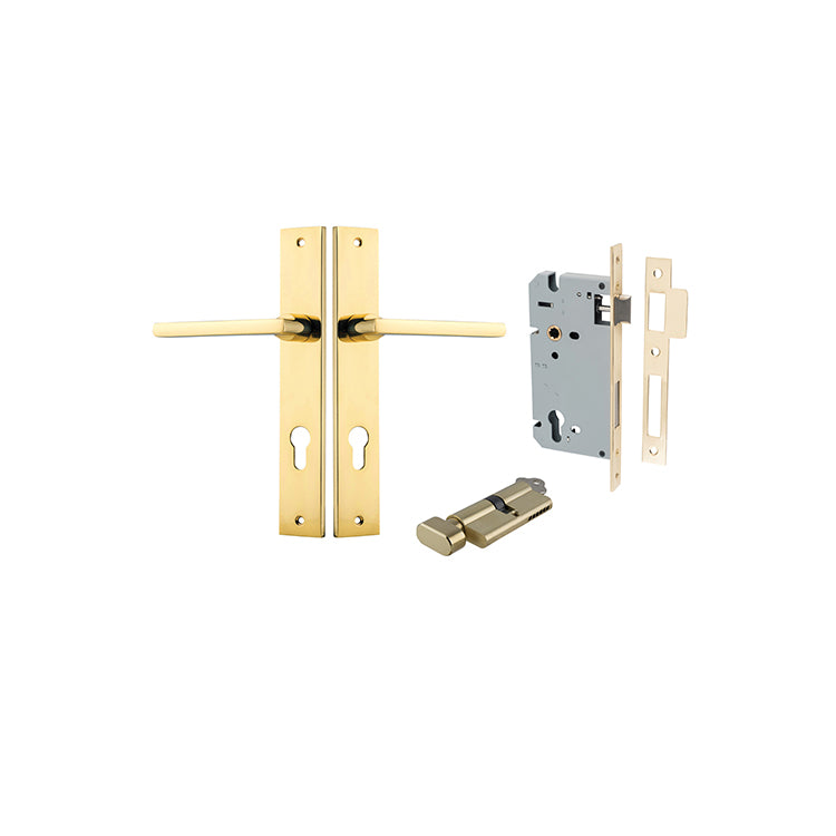 Baltimore Lever - Rectangular Backplate Entrance Kit with High Security Lock Polished Brass / Solid Brass
