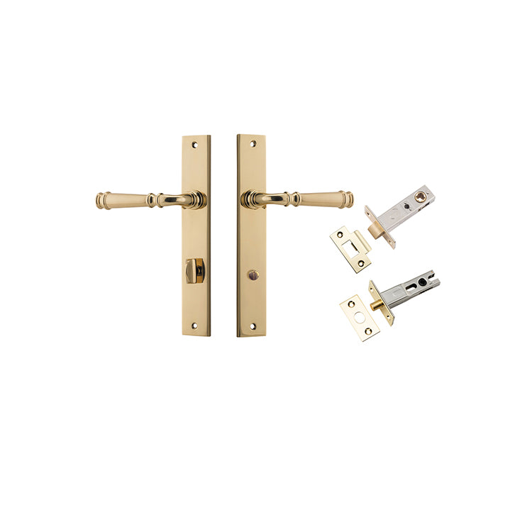 Verona Lever - Rectangular Backplate Privacy Kit with Privacy Turn Polished Brass / Solid Brass