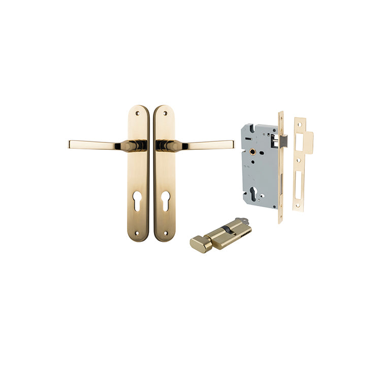 Annecy Lever - Oval Backplate Entrance Kit with High Security Lock Polished Brass / Solid Brass