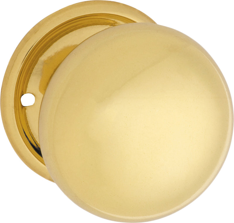 Plain Mortice Knob - Round Rose Polished Brass / Passage