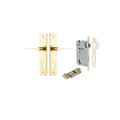 Como Lever - Chamfered Backplate Entrance Kit with High Security Lock Polished Brass / Solid Brass