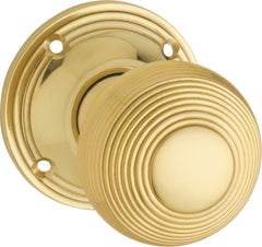 Reeded Mortice Knob - Round Rose Polished Brass / Passage