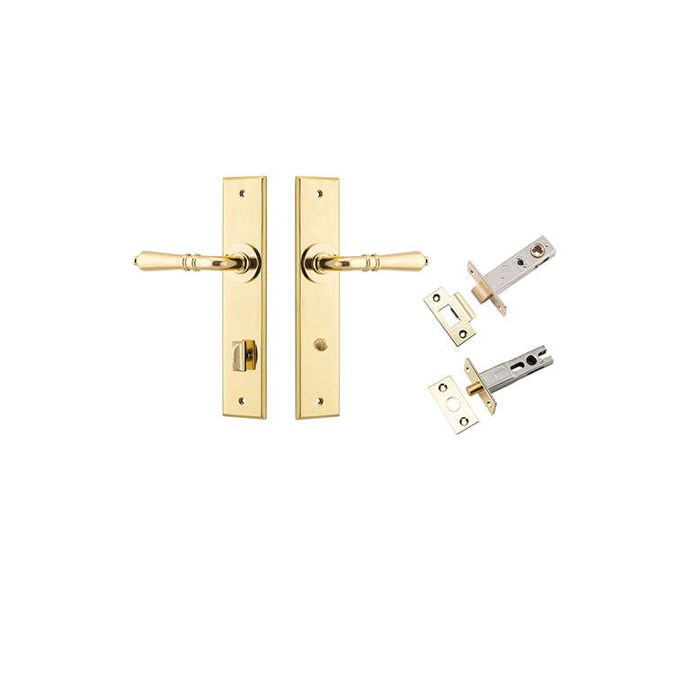 Sarlat Lever - Chamfered Backplate Privacy Kit with Privacy Turn Polished Brass / Solid Brass