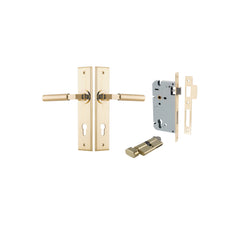 Berlin Lever - Chamfered Backplate Entrance Kit with High Security Lock Polished Brass / Solid Brass