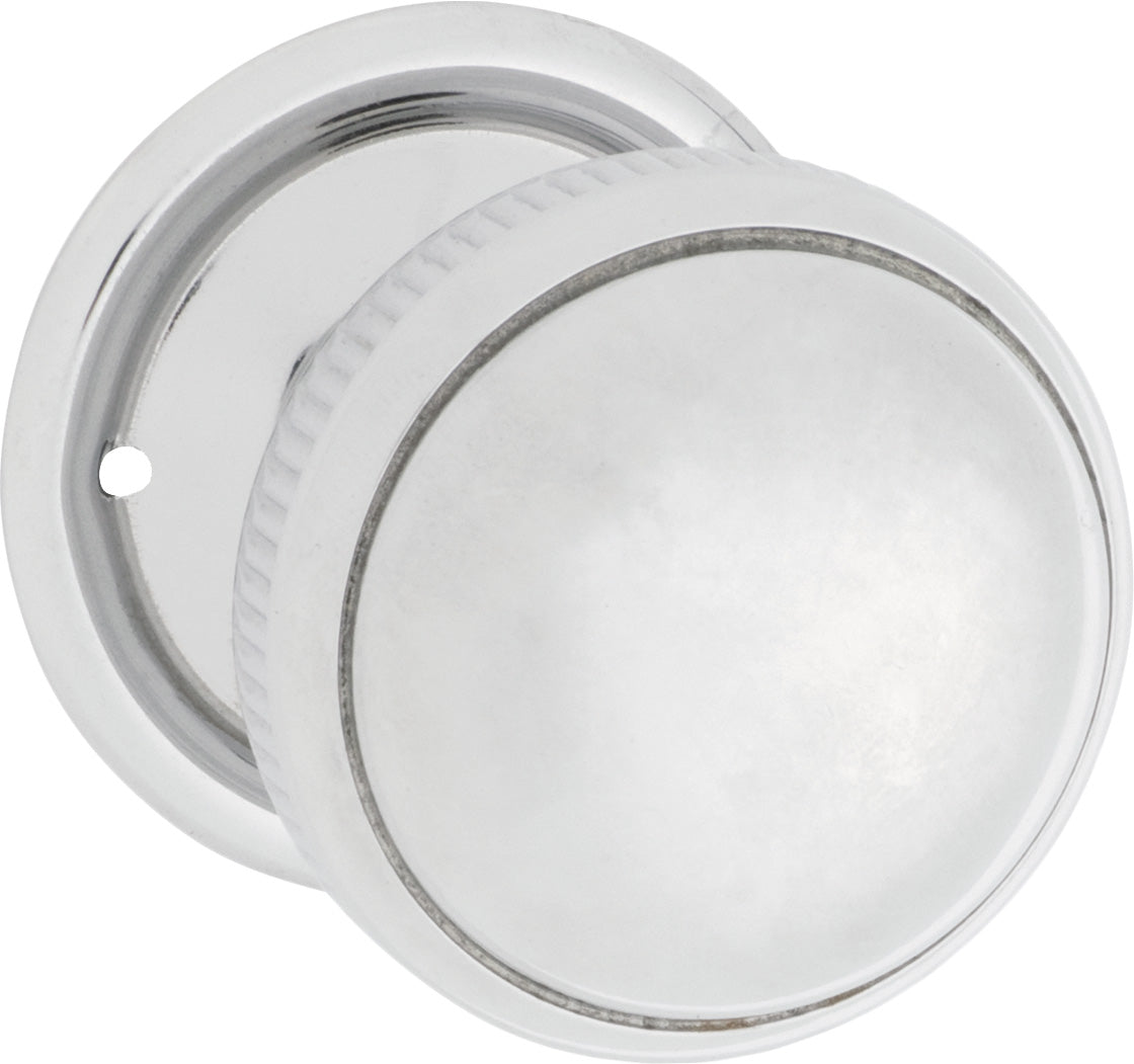 Small Milled Edged Mortice Knob - Round Rose Chrome Plated / Passage