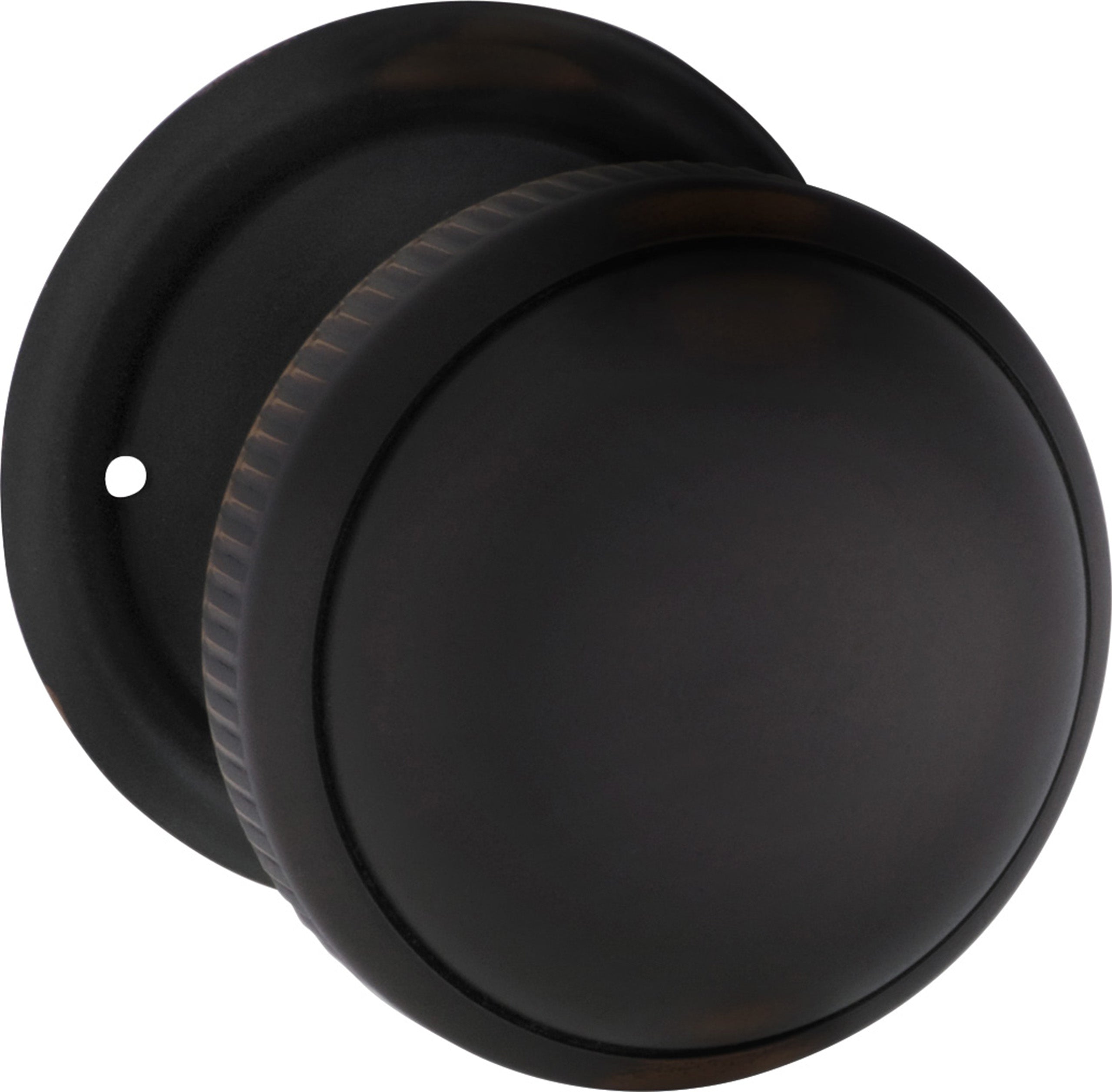 Small Milled Edged Mortice Knob - Round Rose Antique Copper / Passage