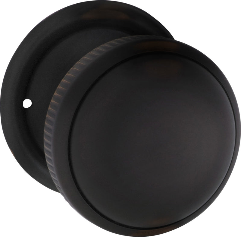 Small Milled Edged Mortice Knob - Round Rose Antique Copper / Passage