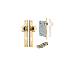 Paddington Knob - Rectangular Backplate Entrance Kit with High Security Lock Polished Brass / Solid Brass