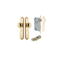 Cambridge Knob - Shouldered Backplate Entrance Kit with High Security Lock Polished Brass / Solid Brass