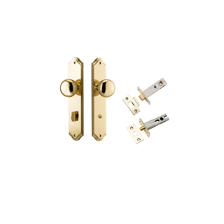 Cambridge Knob - Shouldered Backplate Privacy Kit with Privacy Turn Polished Brass / Solid Brass