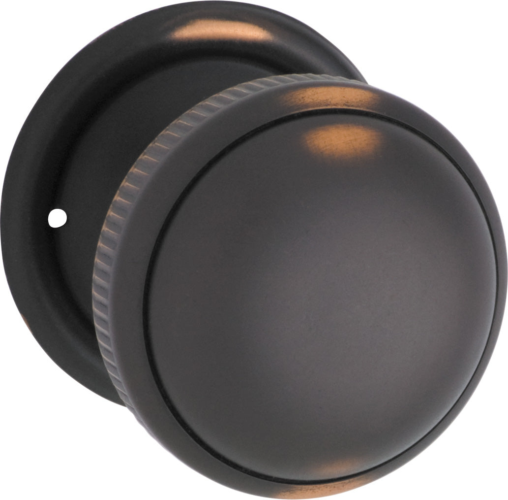 Small Milled Edged Mortice Knob - Round Rose Antique Copper / Passage