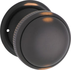 Small Milled Edged Mortice Knob - Round Rose Antique Copper / Passage