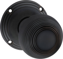 Reeded Mortice Knob - Round Rose Antique Copper / Passage