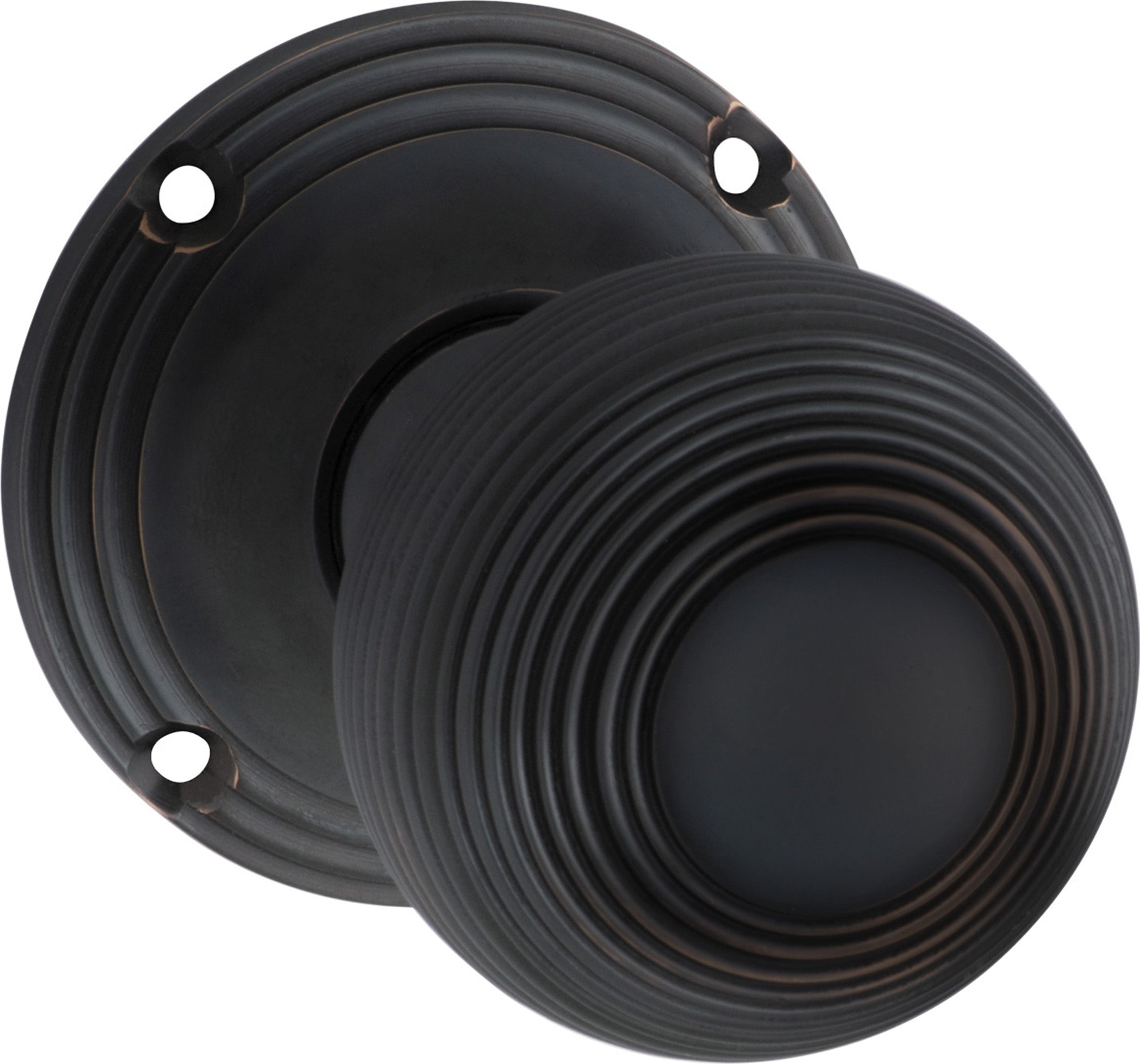 Reeded Mortice Knob - Round Rose Antique Copper / Passage