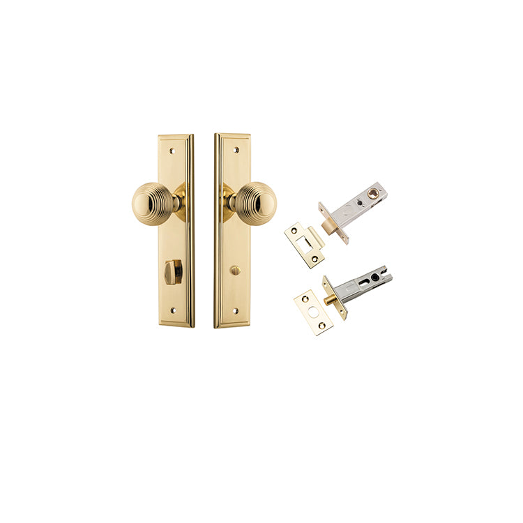 Guildford Knob - Stepped Backplate Privacy Kit with Privacy Turn Polished Brass / Solid Brass