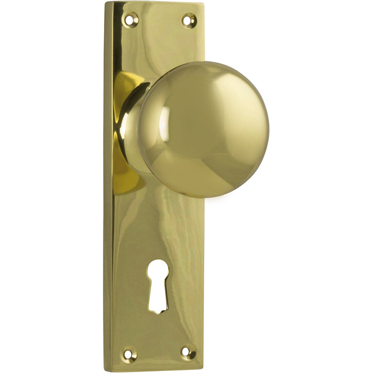 Victorian Knob - Long Backplate Polished Brass / Lock | Lock (Skeleton Key)