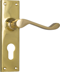 Victorian Lever - Long Backplate Polished Brass / Euro | Entrance