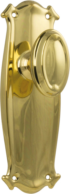 Traditional Bungalow Door Knob - Long Backplate Polished Brass / Latch | Passage