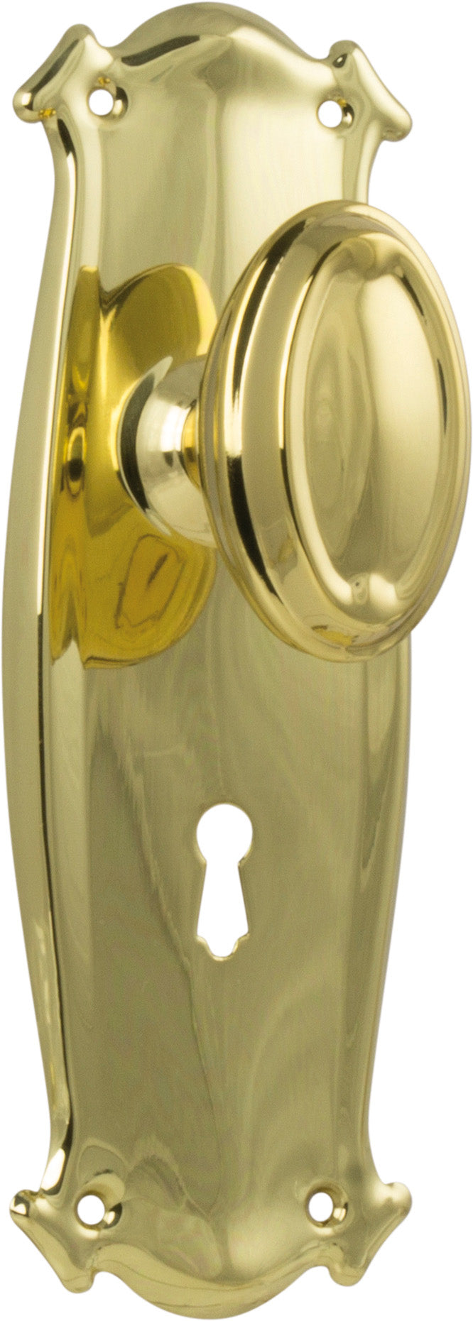 Traditional Bungalow Door Knob - Long Backplate Polished Brass / Lock | Lock (Skeleton Key)