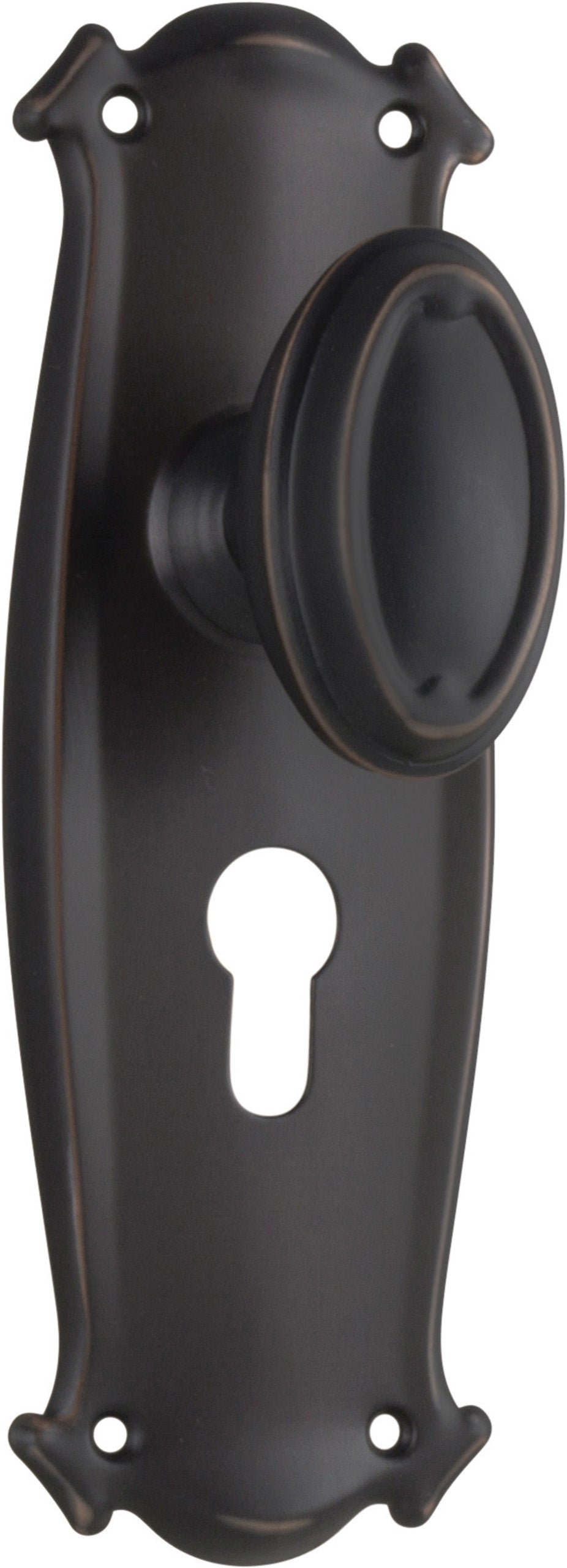 Traditional Bungalow Door Knob - Long Backplate Antique Copper / Euro | Entrance